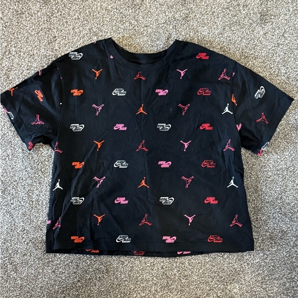 Nike Colorful Jumpman Allover Print Black T-Shirt – Kids XL (13-15)